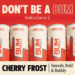 Bum Energy Cherry Frost lightly carbonated bubbles capture a refreshing workout break.