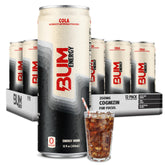 Bum Energy Cola can front view shows sugar-free formula for clean energy