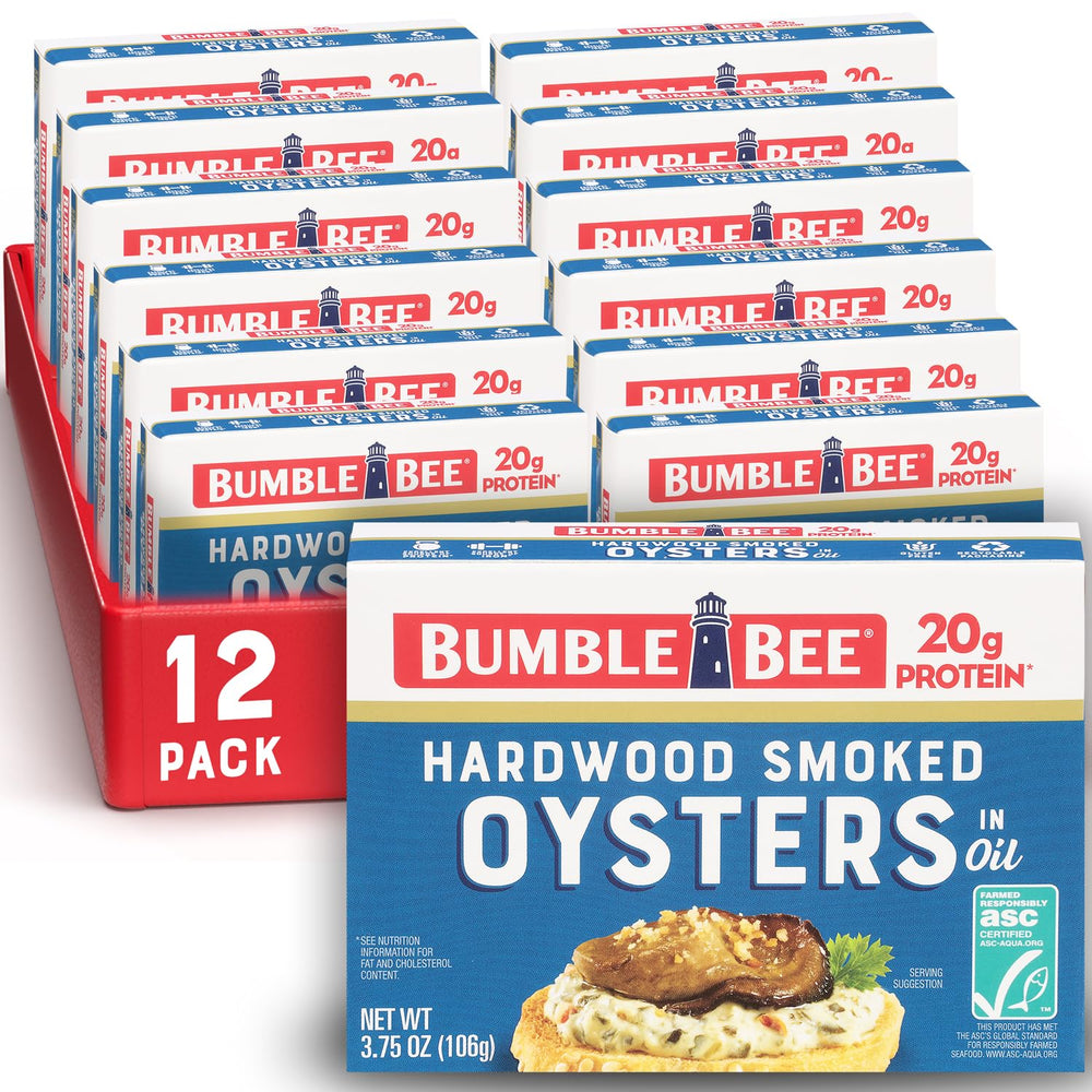 Bumble Bee label front of hardwood smoked oysters, ready-to-eat