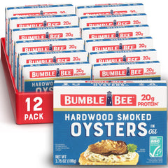 Bumble Bee label front of hardwood smoked oysters, ready-to-eat