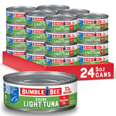 Bumble Bee chunk light tuna in oil can close-up showing chunky texture
