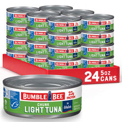 Bumble Bee Chunk Light Tuna in Water can label highlighting sustainability and quality