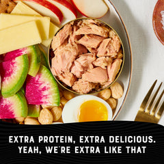 Nutrition label for Bumble Bee Prime albacore in water highlighting protein