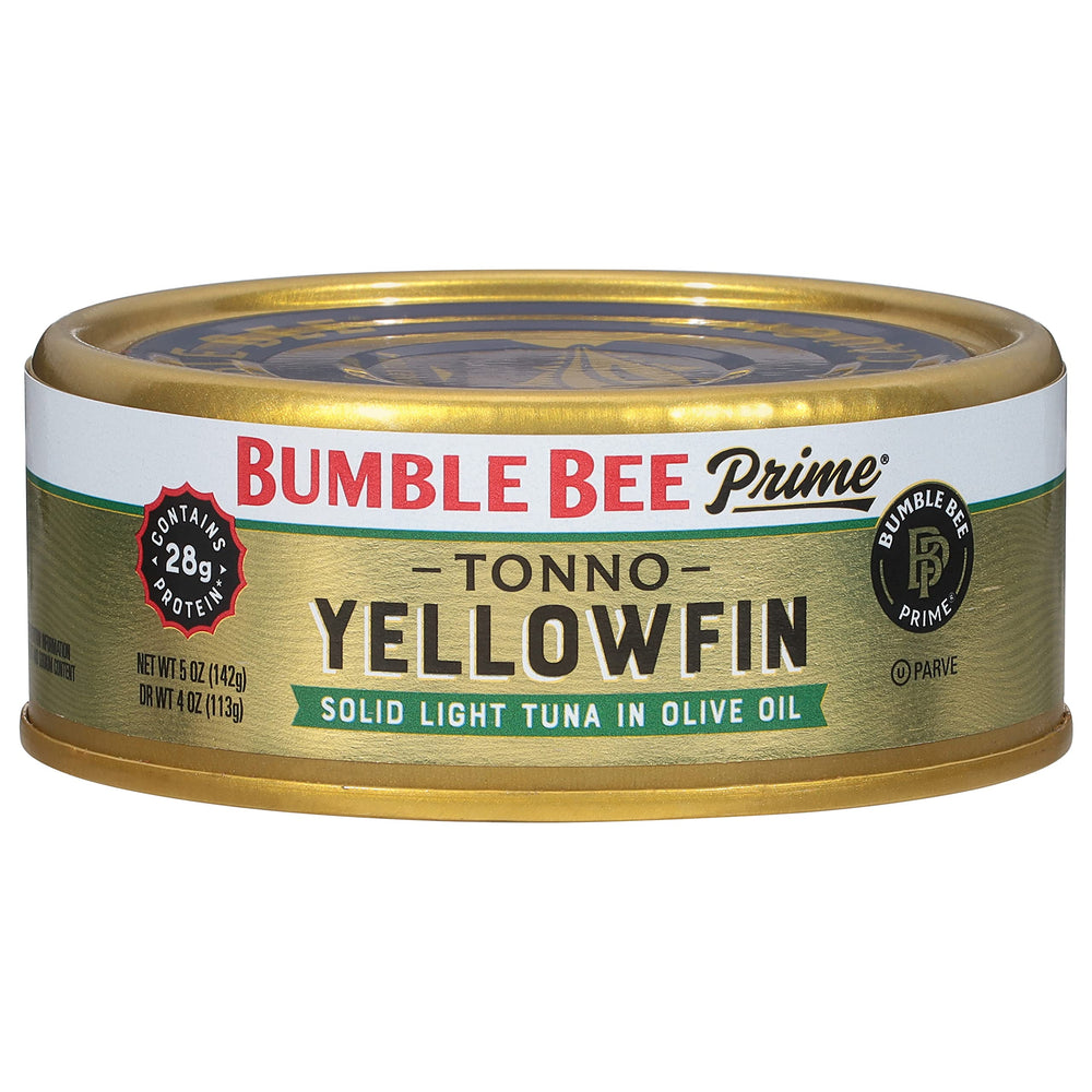 Bumble Bee Prime Tonno tuna in olive oil can—premium protein for quick meals.