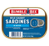 Bumble Bee Sardines in Water tin, protein-rich snack option.