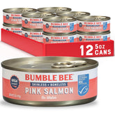 Bumble Bee skinless boneless pink salmon in water can, convenient protein for meals.