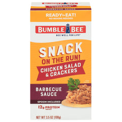 Bumble Bee Snack On The Run BBQ Chicken Salad with crackers offers convenient protein for busy days.
