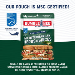 Bumble Bee tuna pouch topping a fresh salad for added protein