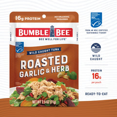Bumble Bee Roasted Garlic Herb Tuna Pouch served over rice or greens.