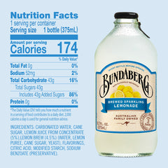 Bundaberg Sparkling Lemonade bottle side view showcases craft brewing and lemon character.