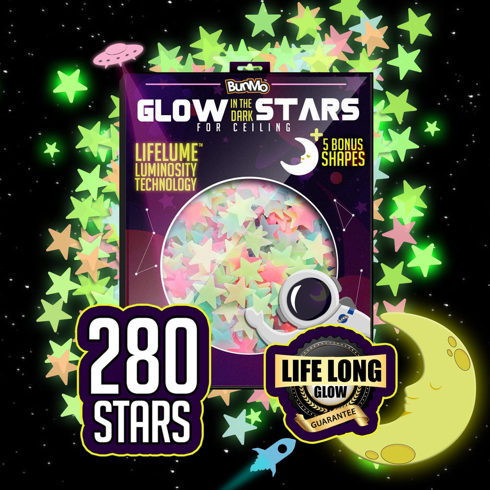 BUNMO Glow Stars on the ceiling create a calming bedtime sky