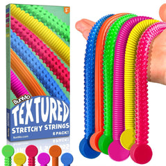 BUNMO textured stretchy strings 6-pack for Easter basket play and sensory exploration.