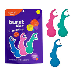 Burst Kids Flossers with strawberry aroma for engaging kids' dental care