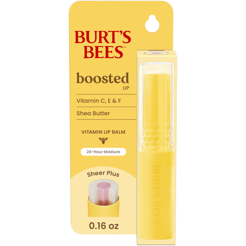 Burt's Bees Boosted Lip Balm Sheer Plus tube close-up for everyday hydration