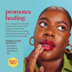 Burt's Bees Cold Sore formula image emphasizes menthol and cooling sensation
