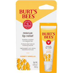 Burt's Bees Honey Vanilla Rescue Lip Relief tube ready for dry lips