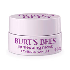 Burt's Bees Lavender Vanilla Lip Sleeping Mask jar shows overnight hydration