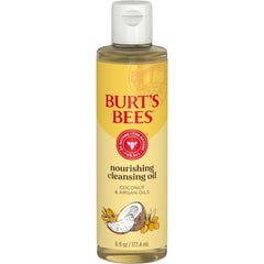 Burt's Bees Nourishing Cleansing Oil bottle close-up highlighting its hydrating formula.