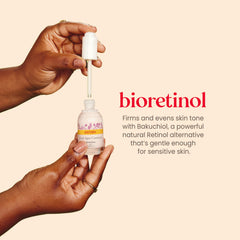 Burt's Bees Renewal bottle-pump close-up highlights bakuchiol's gentle brightness.