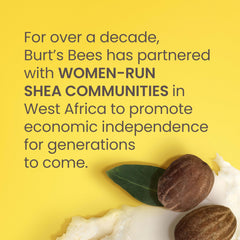 Burts Bees Shea Mango Butter close-up highlights smoothing, non-greasy feel.
