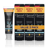 Burts Bees Charcoal Toothpaste Mountain Mint tube shows fluoride protection for enamel.