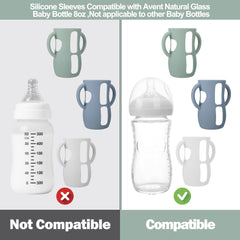 BUSOHA Avent glass bottle sleeve with handle improves one-handed grip during feeding.