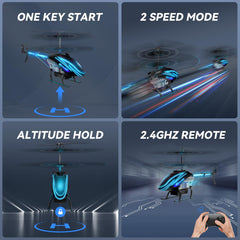 BUSSGO RC helicopter hovering steadily for easy control practice.