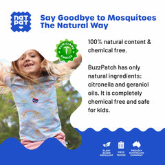 BuzzPatch mosquito patch application demonstrates quick, mess-free placement for busy families.