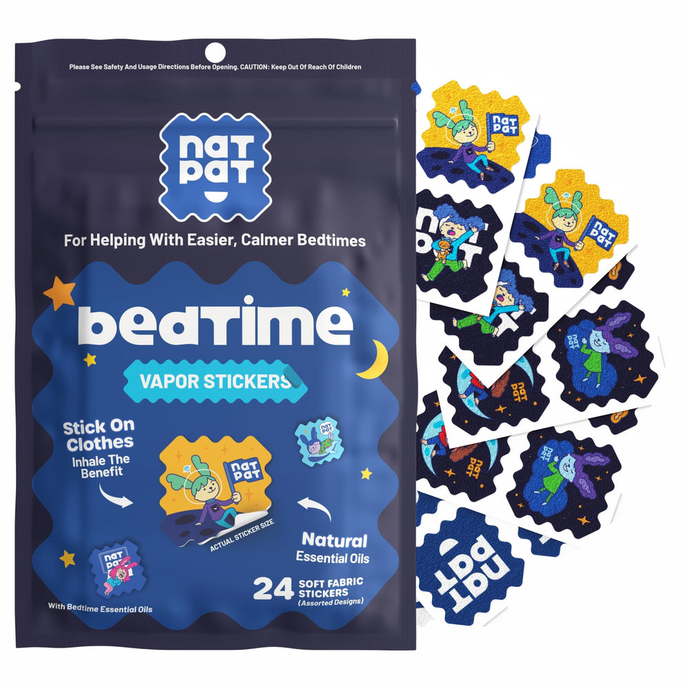 BUZZPATCH NATPAT Sleepy Patch on pajamas promoting calm for bedtime.