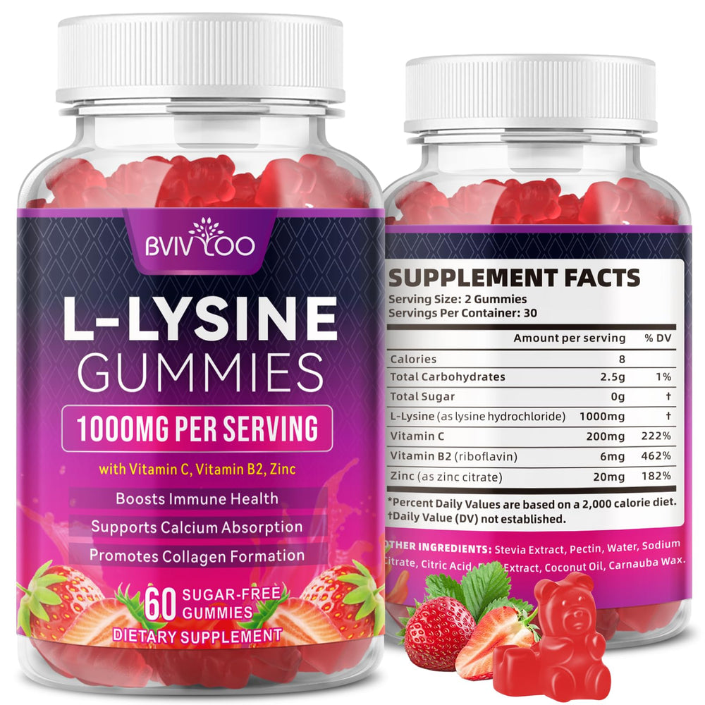 BVIVLOO L-Lysine gummy bottle with berry flavor for immune support and skin health
