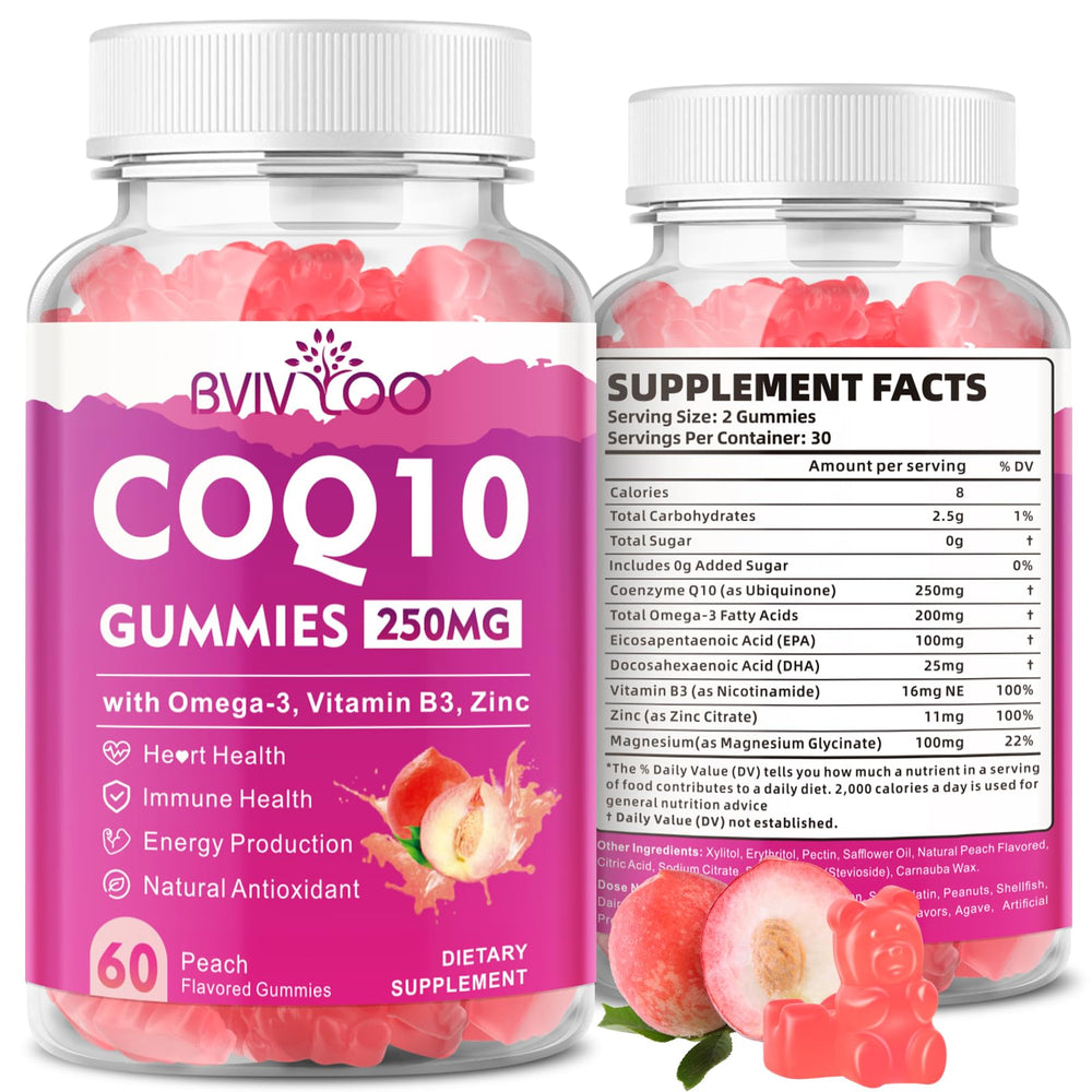 BVIVLOO Sugar-Free CoQ10 Gummies 60 count bottle for convenient heart health support.