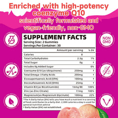 BVIVLOO Sugar-Free CoQ10 Gummies label closeup highlights ingredients and flavor options.
