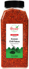 Byait Gochugaru jar with vibrant red flakes for authentic kimchi flavor.