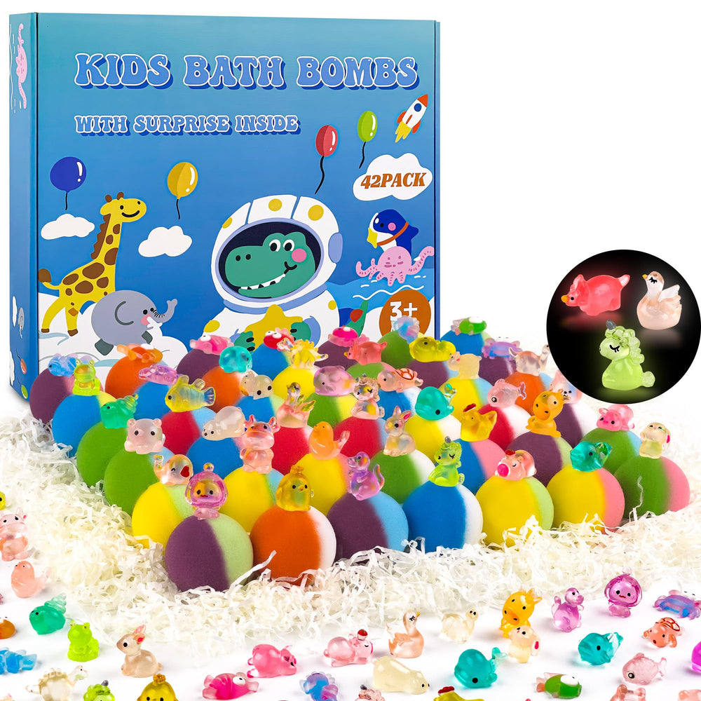 BYGGVIR bath bomb with glow-in-the-dark toy inside for kids, colorful bubbles