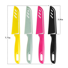 BYkooc 4-pack peeling knives with color-coded sheaths for safe storage.