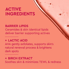 Byoma Brightening Toner texture swatch on skin demonstrates gentle exfoliation.