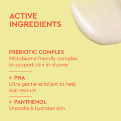 BYOMA Smoothing Body Polish prebiotic complex supporting skin microbiome during wash.