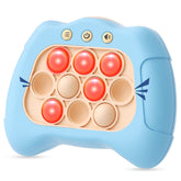 Byserten handheld game blue bubbles close-up promotes tactile focus.