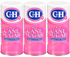 C&H Granulated Sugar 20oz canister front view with easy-pour design for mess-free sweetening.