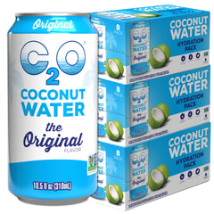 C2O Original Flavor 24-pack on display, real coconut water with natural electrolytes.