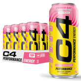 C4 Strawberry Blast can closeup highlights bold flavor and zero sugar option for athletes.