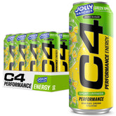 C4 Energy Jolly Rancher Green Apple can displaying bold flavor and zero sugar advantages.