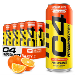 C4 Energy Orange Slice 16oz can front view highlights flavor and caffeine boost