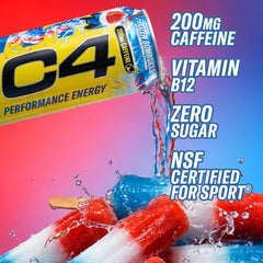 Pack of 12 C4 Energy cans on display for gym or study sessions.