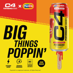 C4 Energy Popsicle Hawaiian pineapple vibrant color suggests tropical, sugar-free refreshment