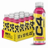 C4 Energy Watermelon bottle with ice, showcasing zero sugar and clean energy.