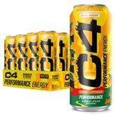 C4 Mango Fuego can being poured for a refreshing, zero sugar energy boost before workouts.