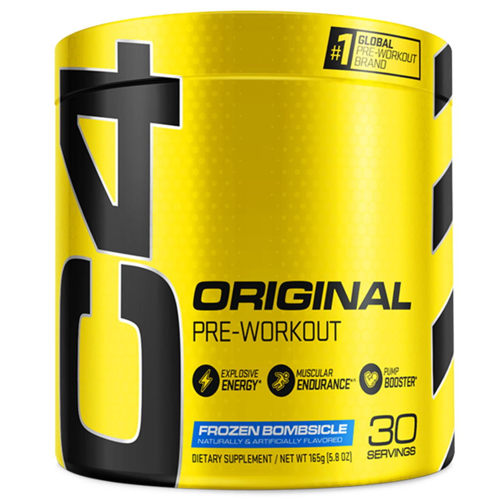 C4 Original Frozen Bombsicle powder with scoop ready for an energizing workout