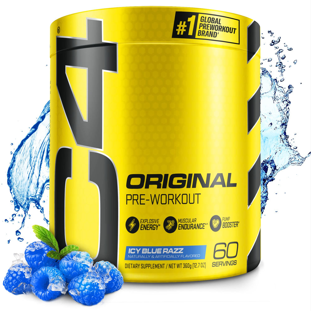 C4 Original Icy Blue Razz tub ready for an explosive pre-workout energy boost.