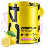 C4 Original Pink Lemonade tub label highlights sugar-free formula for clean energy